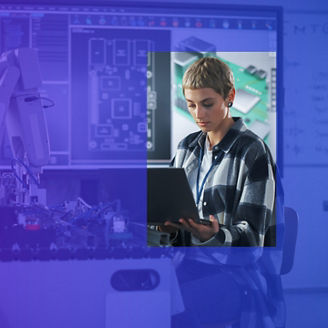 Female engeneer working on robot