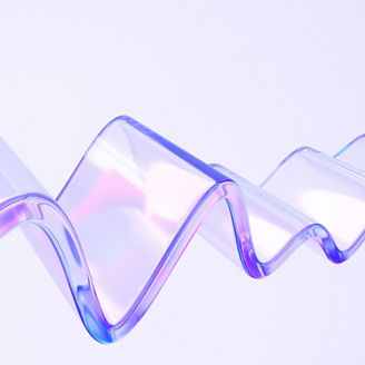 Wavy Glass shape with colorful reflections on light background. 3d rendering illustration.
