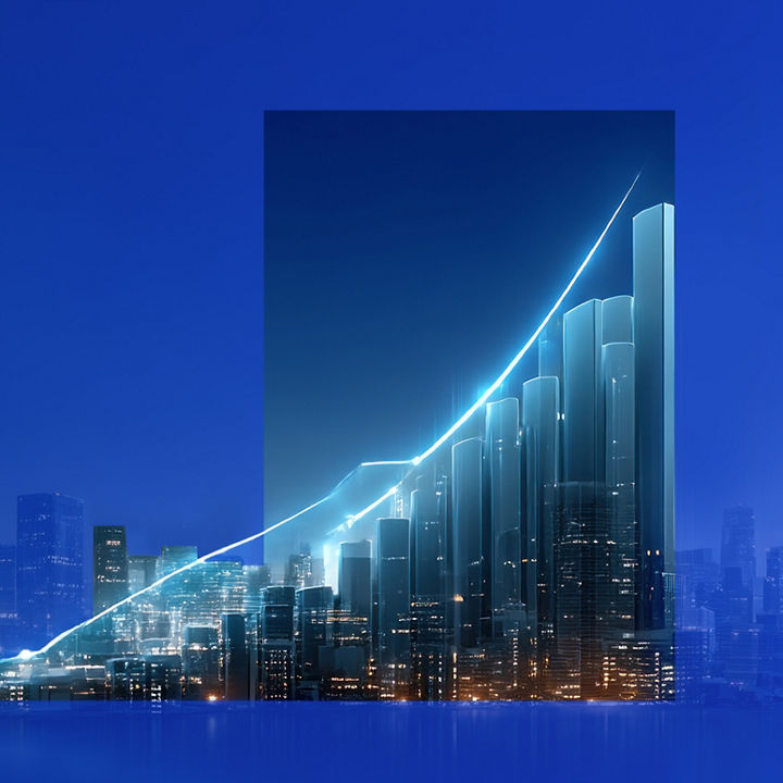 Holographic skyscrapers depicting an increasing column chart
