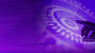 Hand reaching toward a glowing digital interface with a dollar symbol at the center