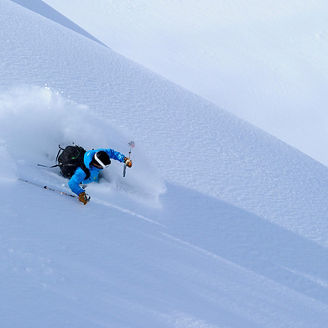 Skier driving downhill