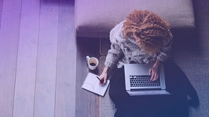 Woman at laptop from above