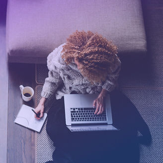 Illustration woman at laptop from above