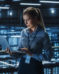 Woman working on laptop
