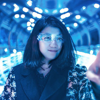 Woman with holo glasses