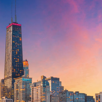 Skyscrapers at sunset
