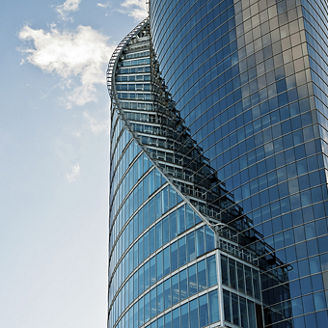 Glass buildings from below