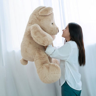 一个女孩抱着熊玩偶