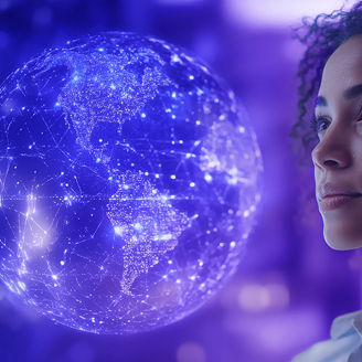 Rapariga a olhar para globo