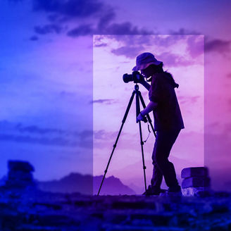 woman with standing camera