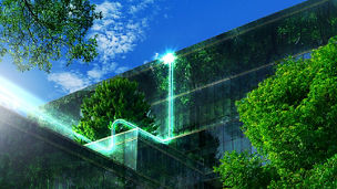 glass building around trees