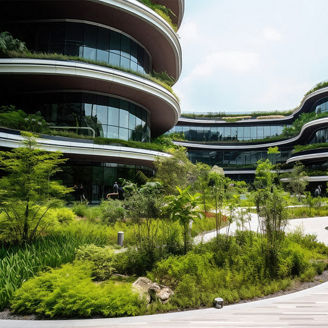 Glass building plants walkway