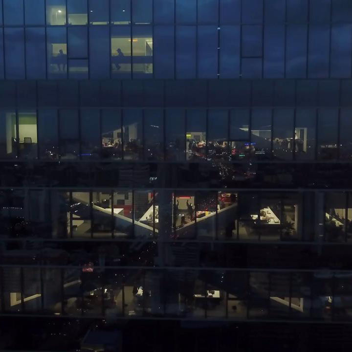 Glass building view from a drone shot