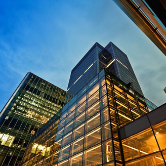 Glass buildings evening view