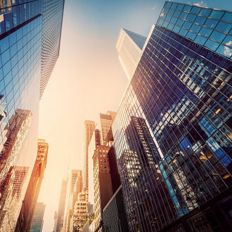 Glass skyscrapers buildings