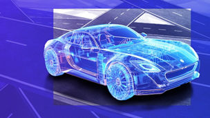 A three-dimensional computer representation of a car