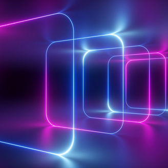 3d render, abstract background, ultraviolet neon light, holographic technology, tunnel, rounded square frames, virtual screen, space portal, virtual reality environment, pink blue spectrum, laser show