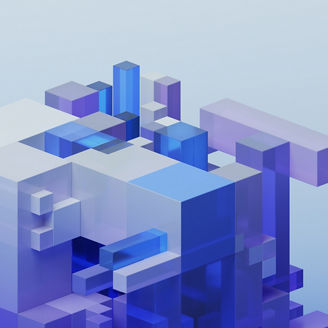 Abstract 3d render, blue and purple geometric composition, background design