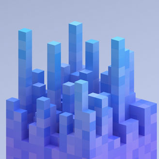 Abstract 3d render, purple and blue geometric design