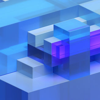 Abstract 3d render, blue and purple geometric composition, background design