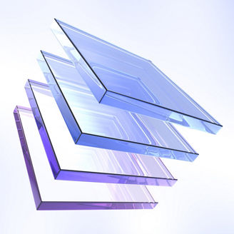 3d abstract glass square shapes in row. Iridescent crystal transparent plates, flying rainbow panels with holographic gradient, dispersion light for ui design, digital tech background. 3D illustration