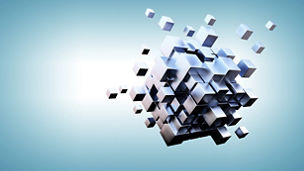 Glowing cubes. Innovation and creativity concept. Mixed media