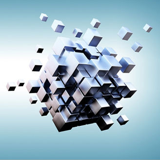 Glowing cubes. Innovation and creativity concept. Mixed media