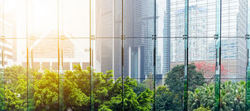 Glass wall in the office building