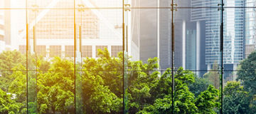 Glass wall in the office building