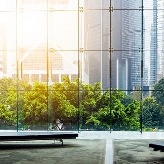 Glass wall in the office building