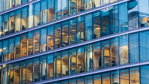 Windows of Skyscraper Business Office, Corporate building in London City, England, UK