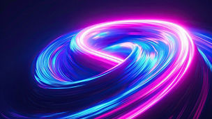 Abstract iridescent neon holographic twisted wake in motion. Vibrant colorful gradient design element for banner, background