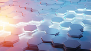 Blue and orange abstract hexagons background pattern 3D rendering