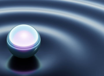 Rippled effect on liquid surface caused by the touch of a iridescent sphere