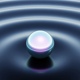 Rippled effect on liquid surface caused by the touch of a iridescent sphere