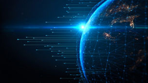 Concept of communication network technology for internet business. World of global network and telecommunication on earth cryptocurrency,IoT and blockchain. Elements of this image furnished by NASA.