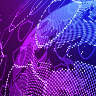 Digital globe covered by financial security shields