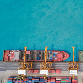 Aerial view container ship from sea port for import  export or transportation concept background.