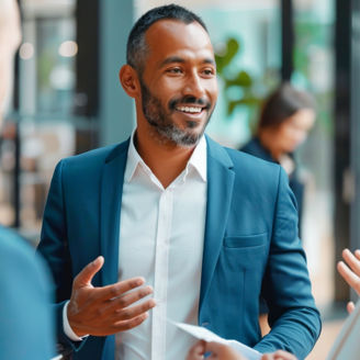 Business meeting in a contemporary office setting, featuring a multiethnic group of colleagues discussing ideas --ar 16:9 --style raw Job ID: a2fc57e8-3b44-40f0-90cd-651aa330bbf2