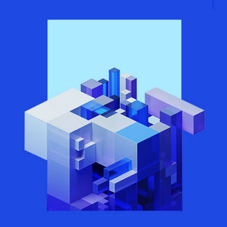 Abstract 3d render, blue and purple geometric composition, background design