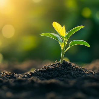 Green plant seedling in soil