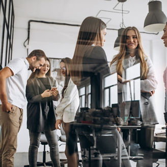 Group of people working out business plan in an office, Group of people working out business plan in an office