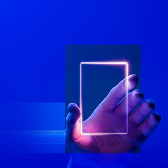 Hand touching glowing frame