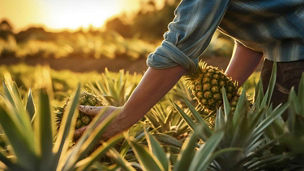 hands picking pineapples from the farm 