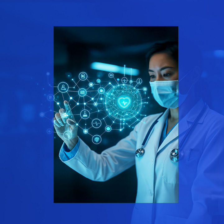 Doctor interacts with a holographic digital display of patient data