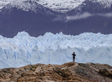 Hiker looking at a mountain