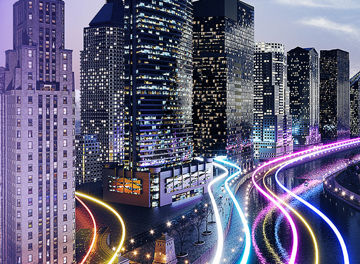 High-rise buildings with lights