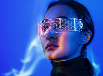 Woman with holo glasses