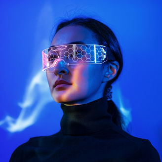 Woman with holo glasses