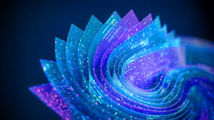Holographic interfaces layered and curved over dark background
